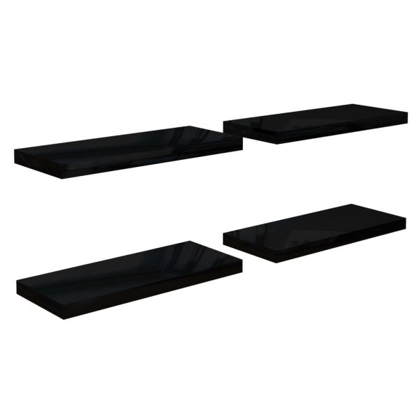 Prateleiras de parede suspensas 4 pcs 60x23,5x3,8 cm MDF preto - Image 2