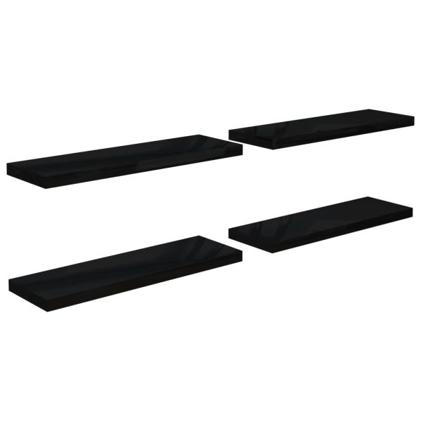 Prateleiras de parede suspensas 4 pcs 80x23,5x3,8cm MDF preto - Image 2