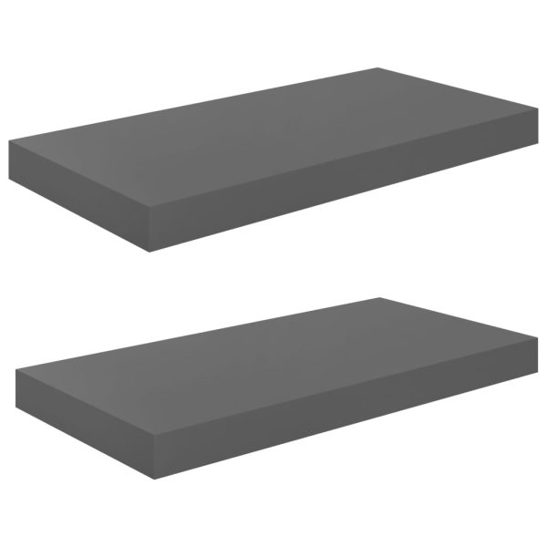 Prateleiras de parede suspensas 2 pcs 50x23x3,8cm MDF cinzento - Image 2