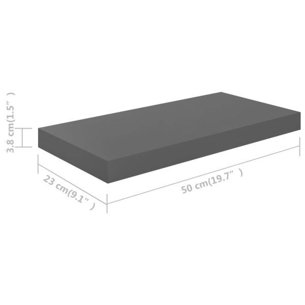 Prateleiras de parede suspensas 2 pcs 50x23x3,8cm MDF cinzento - Image 8