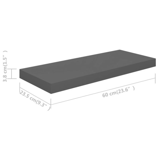 Prateleiras de parede suspensas 2 pcs 60x23,5x3,8cm MDF cinza - Image 8