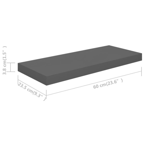 Prateleiras de parede suspensas 4 pcs 60x23,5x3,8cm MDF cinza - Image 8