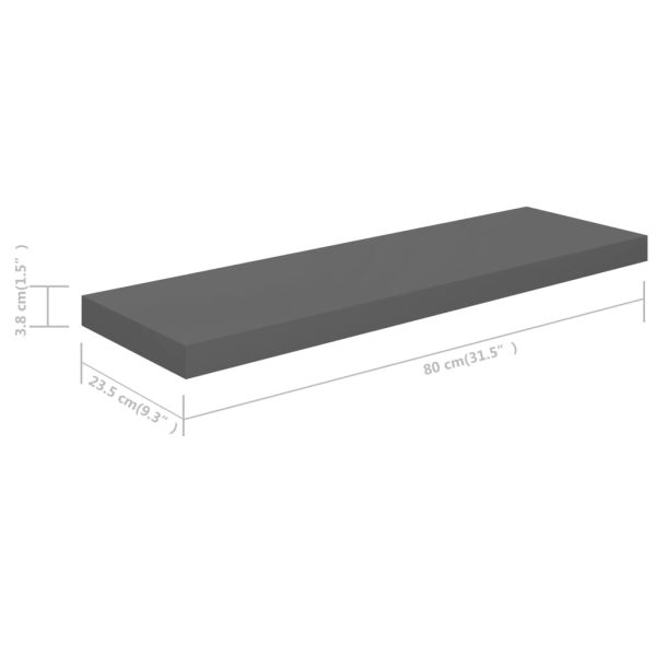 Prateleira de parede suspensa 80x23,5x3,8 cm MDF cinzento - Image 7