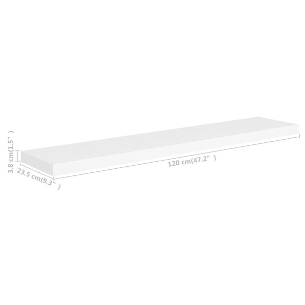 Prateleiras de parede suspensas 2 pcs 120x23,5x3,8cm MDF branco - Image 8