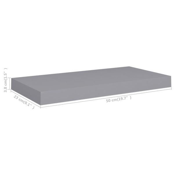Prateleiras de parede suspensas 2 pcs 50x23x3,8cm MDF cinzento - Image 8