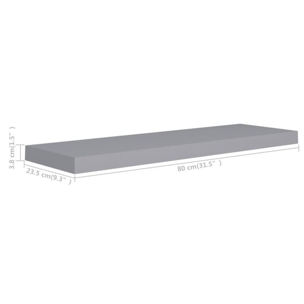 Prateleira de parede suspensa 80x23,5x3,8 cm MDF cinzento - Image 7