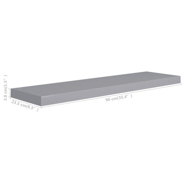 Prateleiras parede suspensas 2 pcs 90x23,5x3,8cm MDF cinzento - Image 8