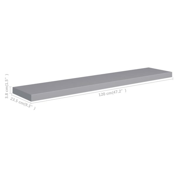 Prateleiras de parede suspensas 2 pcs 120x23,5x3,8cm MDF cinza - Image 8