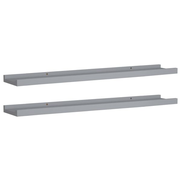 Unidade de prateleiras com rebordo 2 pcs 80x9x3 cm MDF cinzento - Image 2