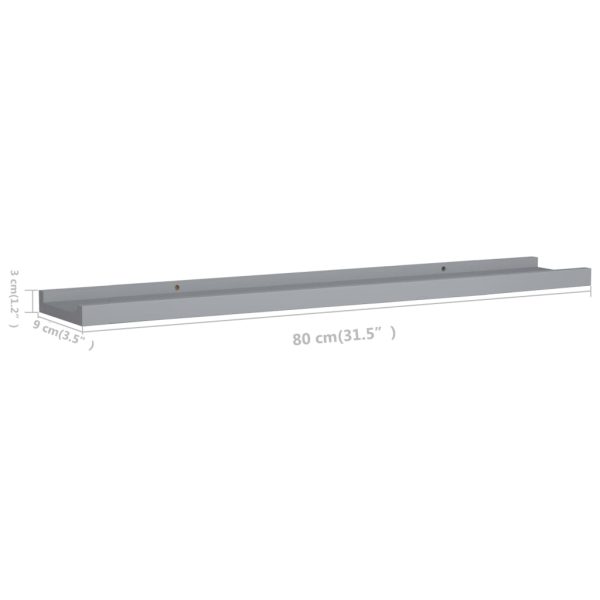 Unidade de prateleiras com rebordo 2 pcs 80x9x3 cm MDF cinzento - Image 8