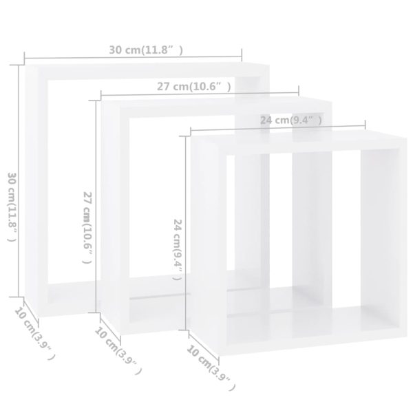 Prateleiras de parede em forma de cubo 3 pcs MDF branco - Image 11