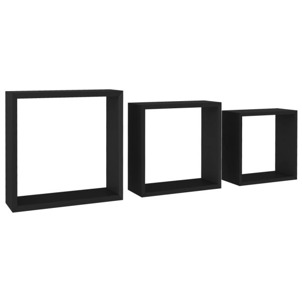 Prateleiras de parede em forma de cubo 3 pcs MDF preto - Image 2