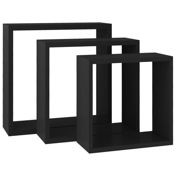 Prateleiras de parede em forma de cubo 3 pcs MDF preto - Image 3