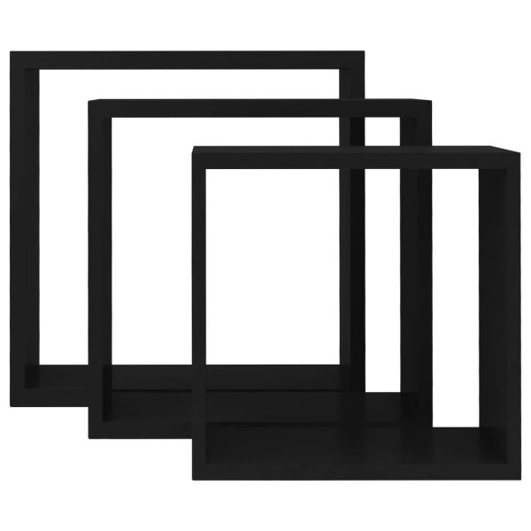 Prateleiras de parede em forma de cubo 3 pcs MDF preto - Image 4