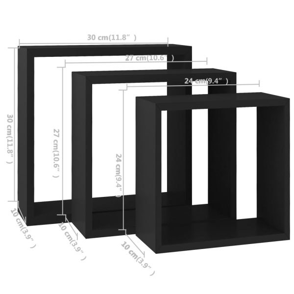Prateleiras de parede em forma de cubo 3 pcs MDF preto - Image 11