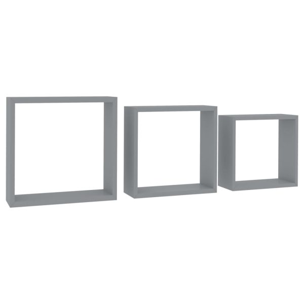 Prateleiras de parede em forma de cubo 3 pcs MDF cinzento - Image 2