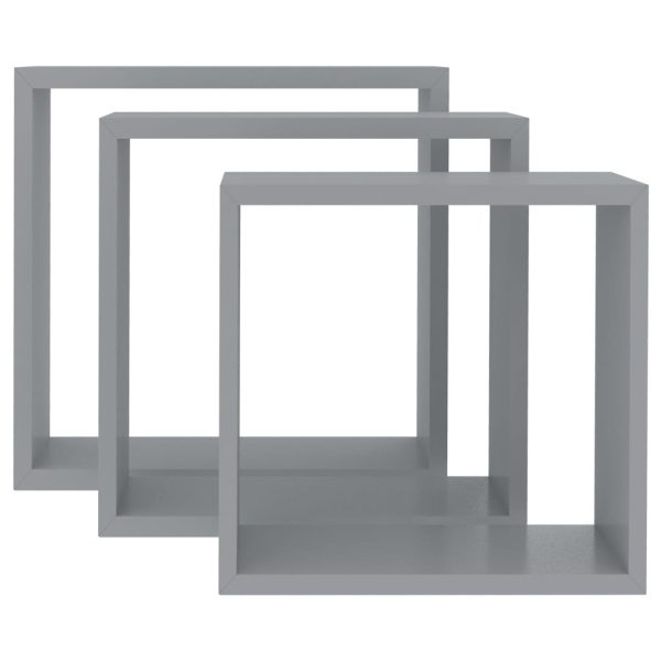 Prateleiras de parede em forma de cubo 3 pcs MDF cinzento - Image 4