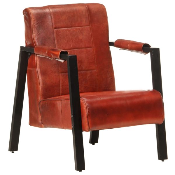 Poltrona couro de cabra genuíno 60x80x87 cm castanho-escuro - Image 11