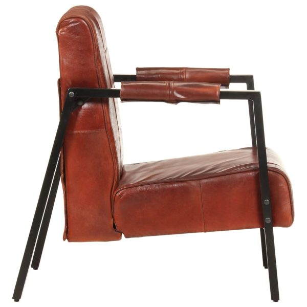 Poltrona couro de cabra genuíno 60x80x87 cm castanho-escuro - Image 4
