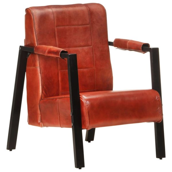 Poltrona couro de cabra genuíno 60x80x87 cm castanho-escuro - Image 9