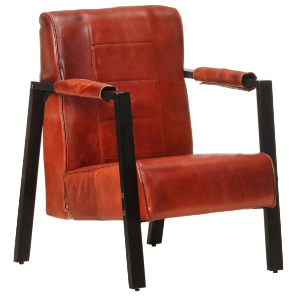 Poltrona couro de cabra genuíno 60x80x87 cm castanho-escuro - Image 10