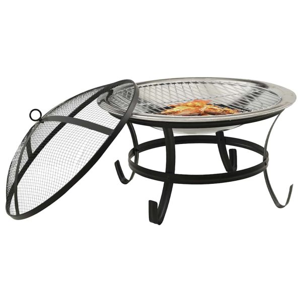 Braseira e barbecue 2-em-1 com atiçador 56x56x49 cm aço inox. - Image 3