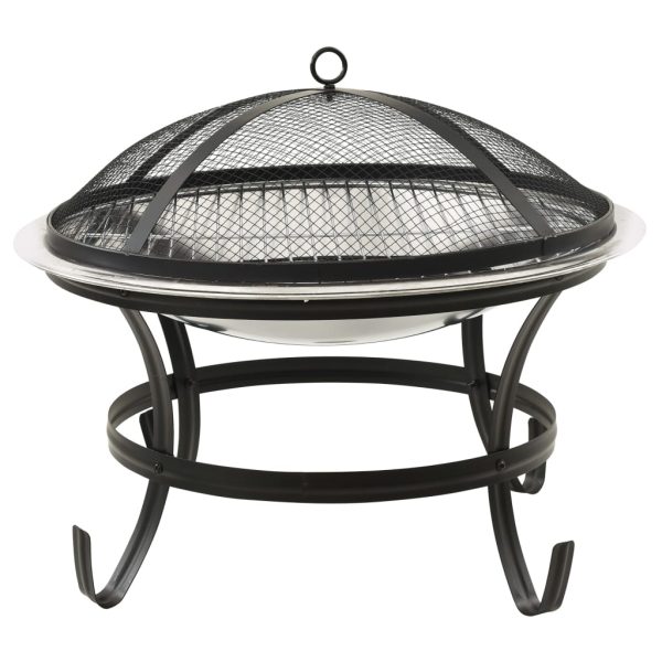 Braseira e barbecue 2-em-1 com atiçador 56x56x49 cm aço inox. - Image 5