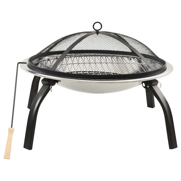 Braseira e barbecue 2-em-1 com atiçador 56x56x49 cm aço inox. - Image 2