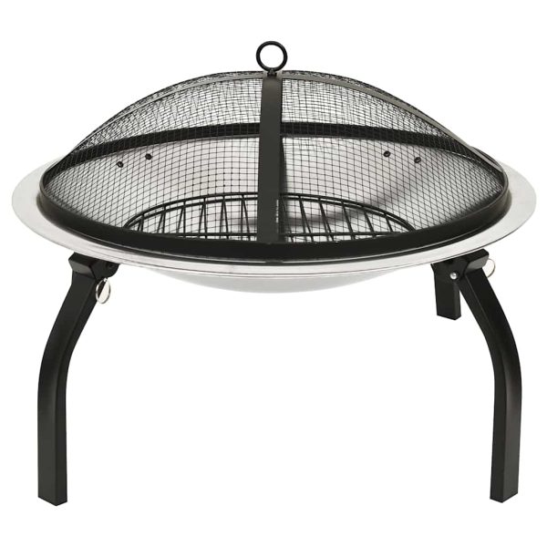 Braseira e barbecue 2-em-1 com atiçador 56x56x49 cm aço inox. - Image 3