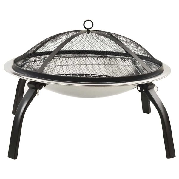 Braseira e barbecue 2-em-1 com atiçador 56x56x49 cm aço inox. - Image 4