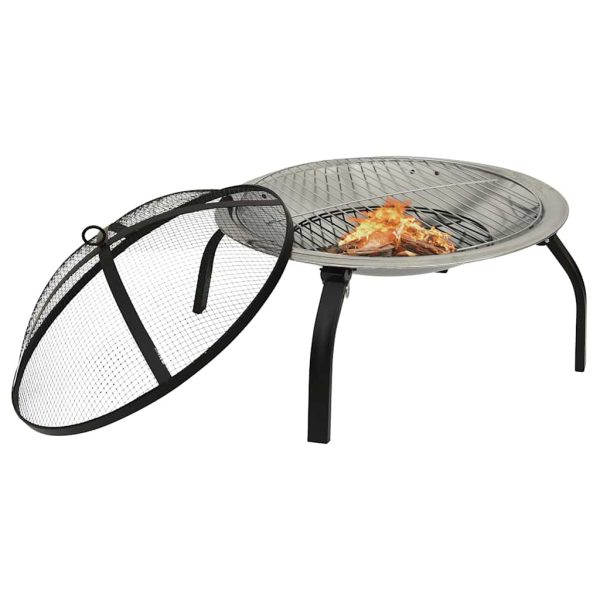 Braseira e barbecue 2-em-1 com atiçador 56x56x49 cm aço inox. - Image 5