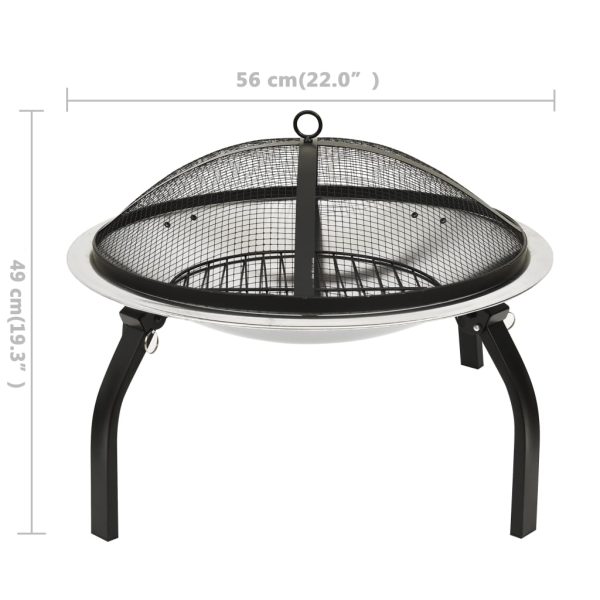 Braseira e barbecue 2-em-1 com atiçador 56x56x49 cm aço inox. - Image 10