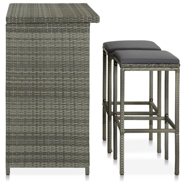 3 pcs conjunto de bar vime PE cinzento - Image 3