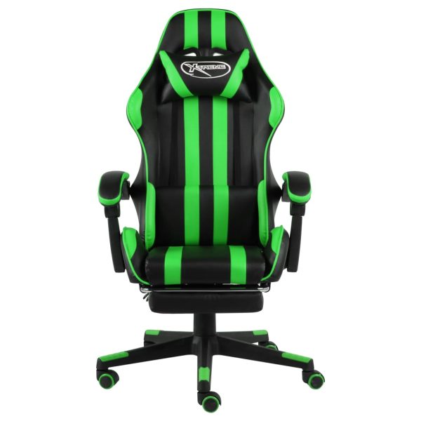 Cadeira estilo corrida c/ apoio pés couro artificial preto/verde - Image 2