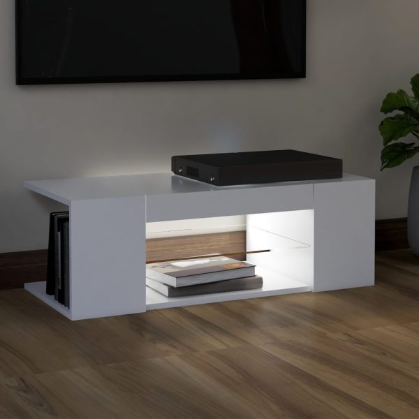 Móvel de TV com luzes LED 90x39x30 cm branco - Image 4