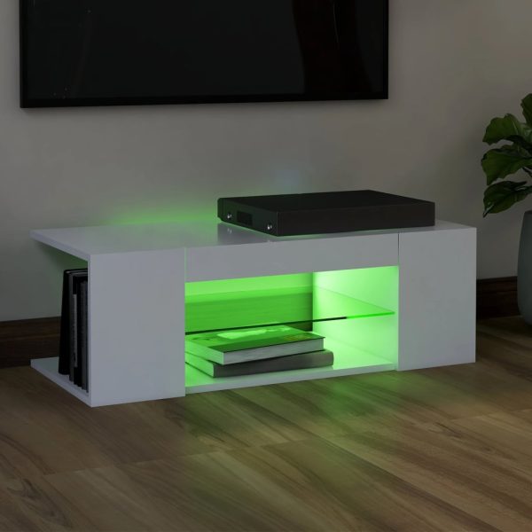 Móvel de TV com luzes LED 90x39x30 cm branco - Image 5