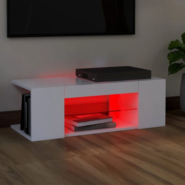 Móvel de TV com luzes LED 90x39x30 cm branco - Image 6