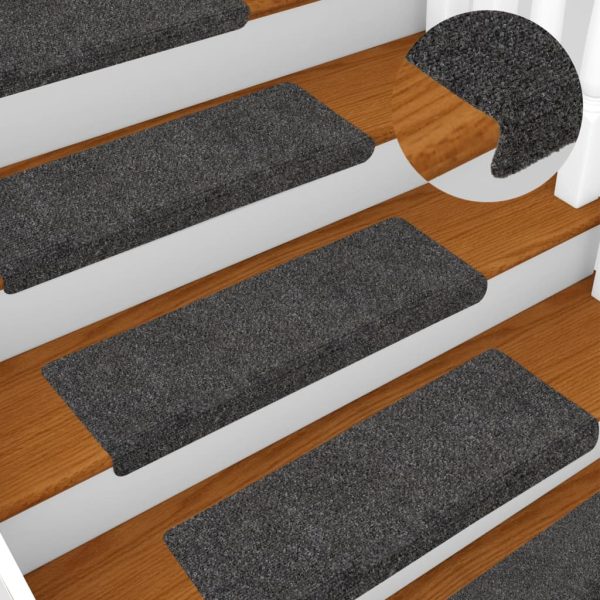 Tapetes de escada 15 pcs 65x21x4 cm tecido agulhado antracite