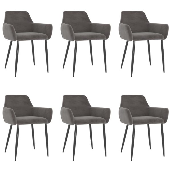 Cadeiras de jantar 6 pcs veludo cinzento-escuro