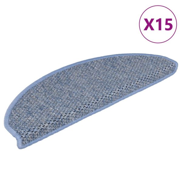 Tapetes escada adesivos aspeto sisal 15 pcs 65x21x4 cm azul - Image 2