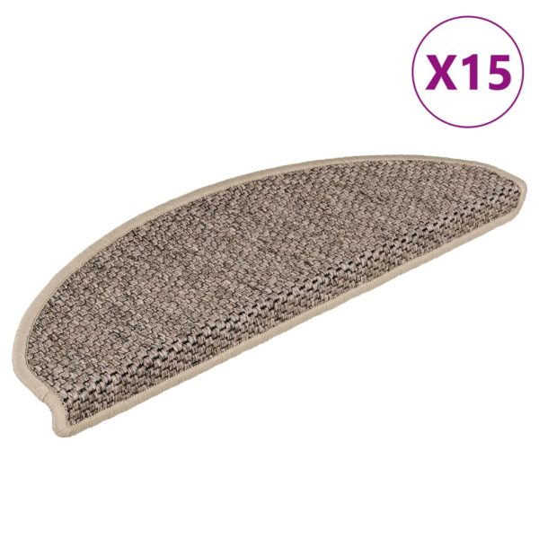 Tapetes escada adesivos aspeto sisal 15pcs 65x21x4 bege-escuro