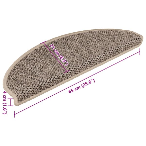 Tapetes escada adesivos aspeto sisal 15pcs 65x21x4 bege-escuro - Image 7