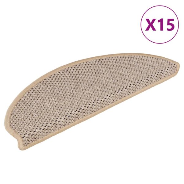 Tapetes escada adesivos aspeto sisal 15pcs 65x21x4cm bege-claro