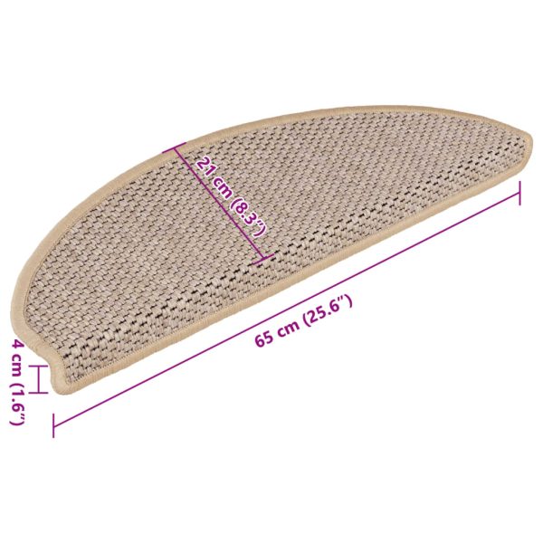 Tapetes escada adesivos aspeto sisal 15pcs 65x21x4cm bege-claro - Image 7