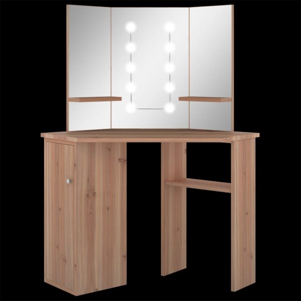 Toucador de canto com LED 111x54x141,5 cm carvalho - Image 11