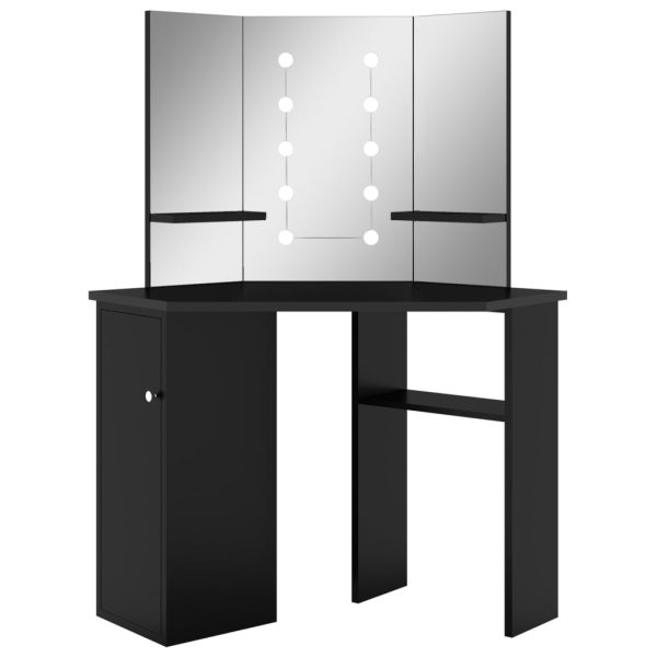Toucador de canto com LED 111x54x141,5 cm preto - Image 2