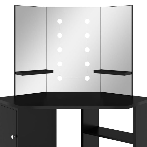 Toucador de canto com LED 111x54x141,5 cm preto - Image 7