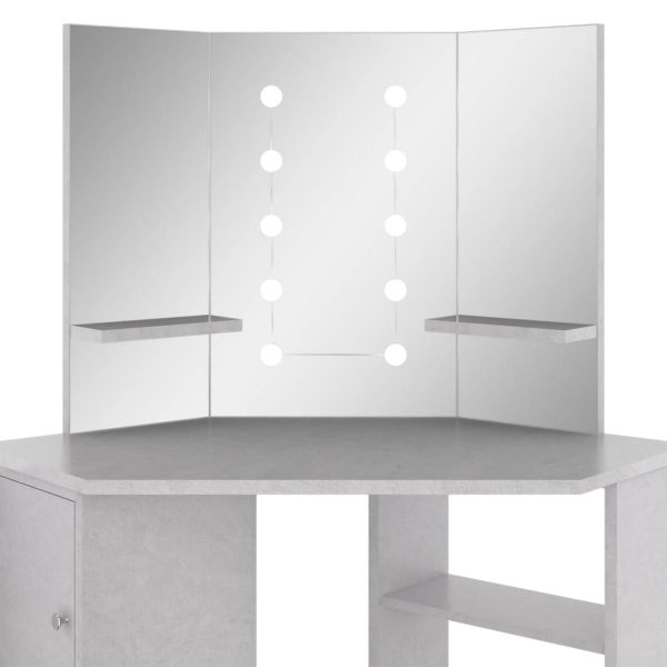 Toucador de canto com LED 111x54x141,5 cm cinzento cimento - Image 7