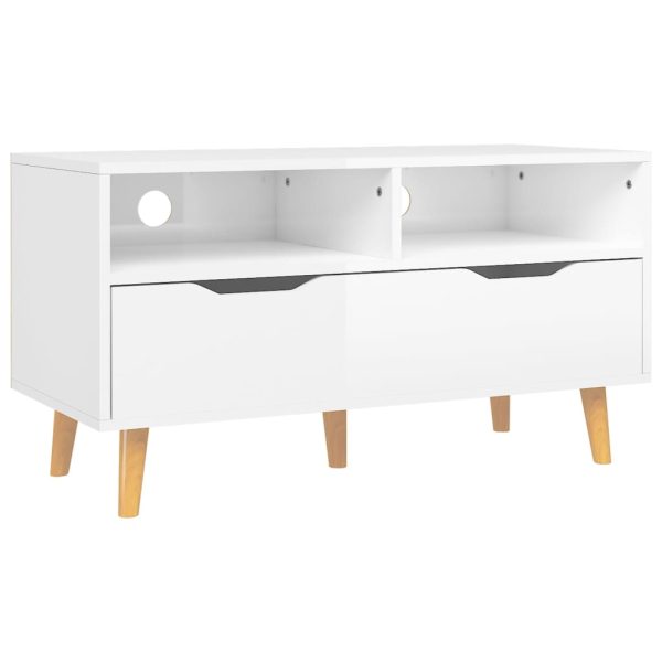 Móvel de TV 90x40x48,5 cm contraplacado branco brilhante - Image 2