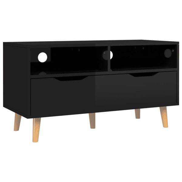 Móvel de TV 90x40x48,5 cm contraplacado preto brilhante - Image 2